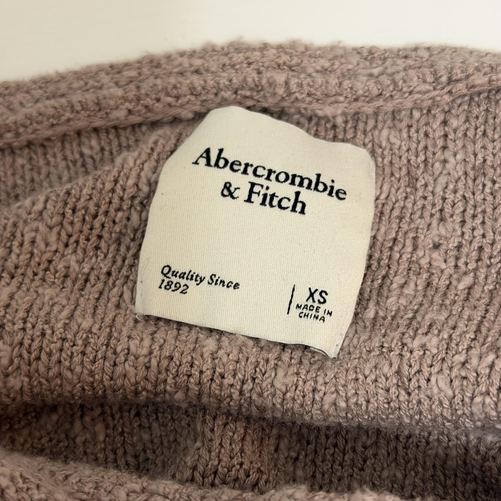 Abercrombie & Fitch Sweater Womens XS Taupe Cropped Balloon Sleeve Textured Knit - Picture 13 of 16